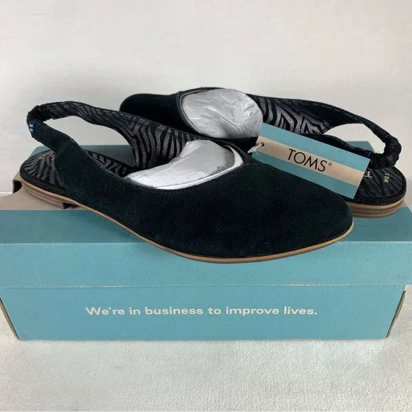 NIB TOMS Women’s Julie Slingback Flat in Black Suede Size